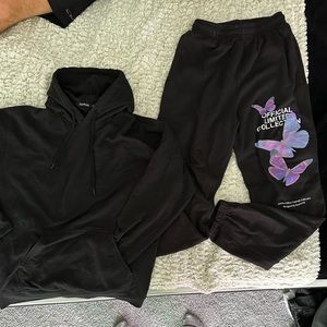 Boohoo Black Joggers with Purple Butterfly Design